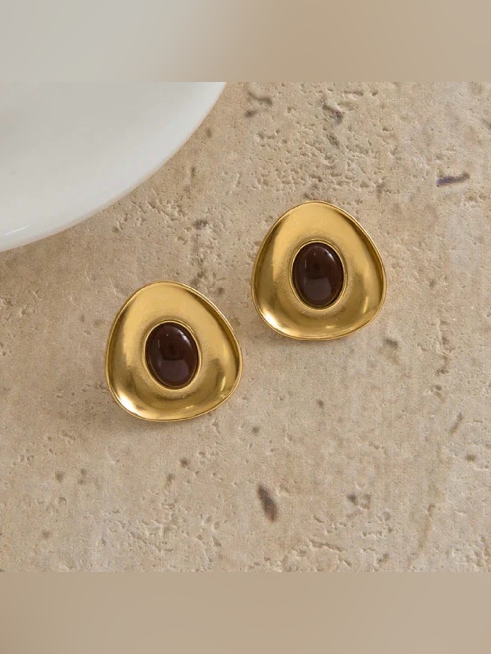 Gold and Brown Resin Dome Stud Earrings - Women Jewelry